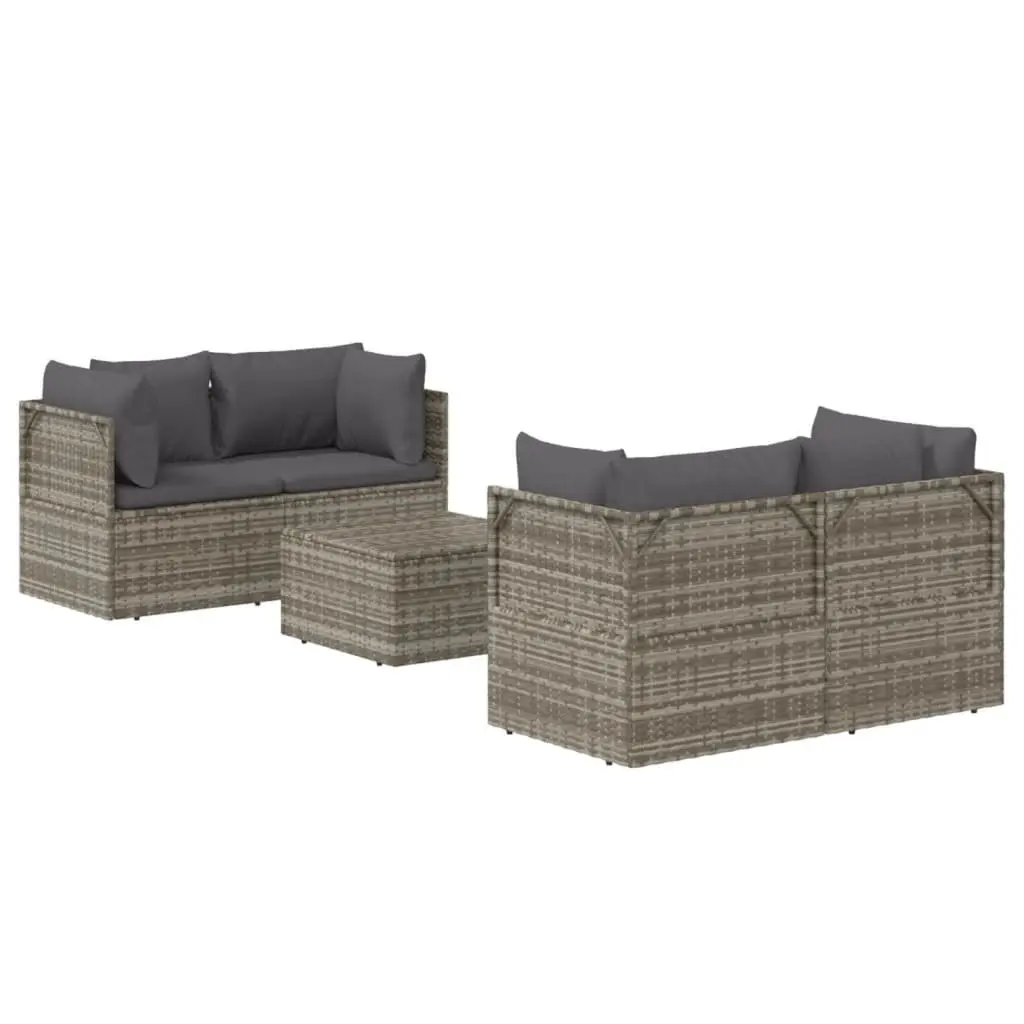 5 Piece Grey Garden Lounge Set with Cushions