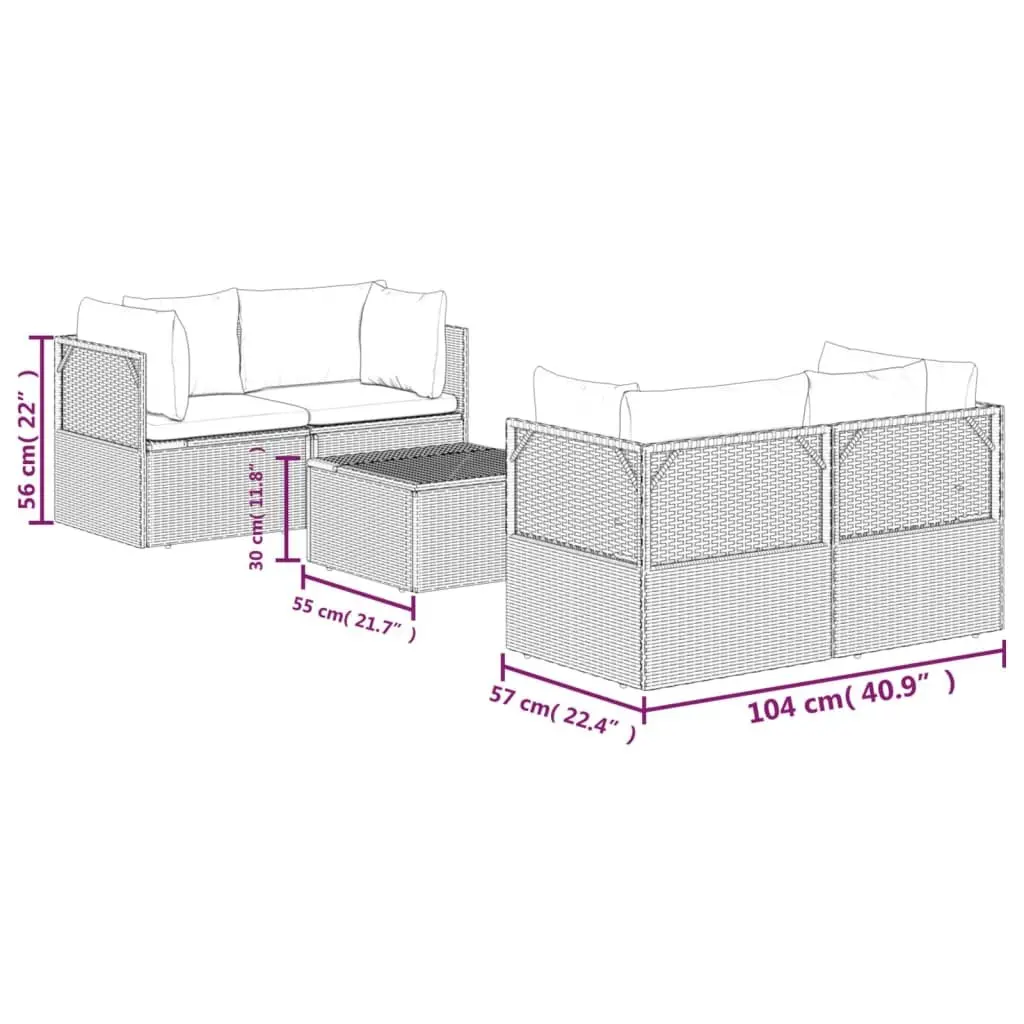 5 Piece Grey Garden Lounge Set with Cushions