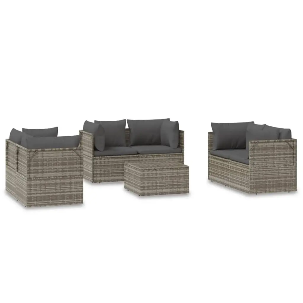 Garden Lounge Set for Outdoor Relaxation 7 Piece Grey Poly Rattan Furniture with Cushions and Storage