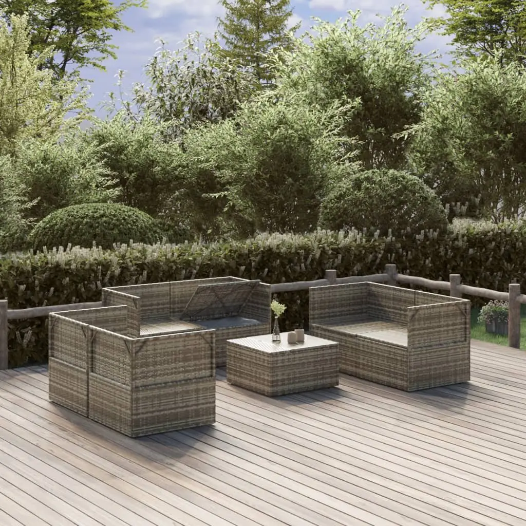 Garden Lounge Set for Outdoor Relaxation 7 Piece Grey Poly Rattan Furniture with Cushions and Storage