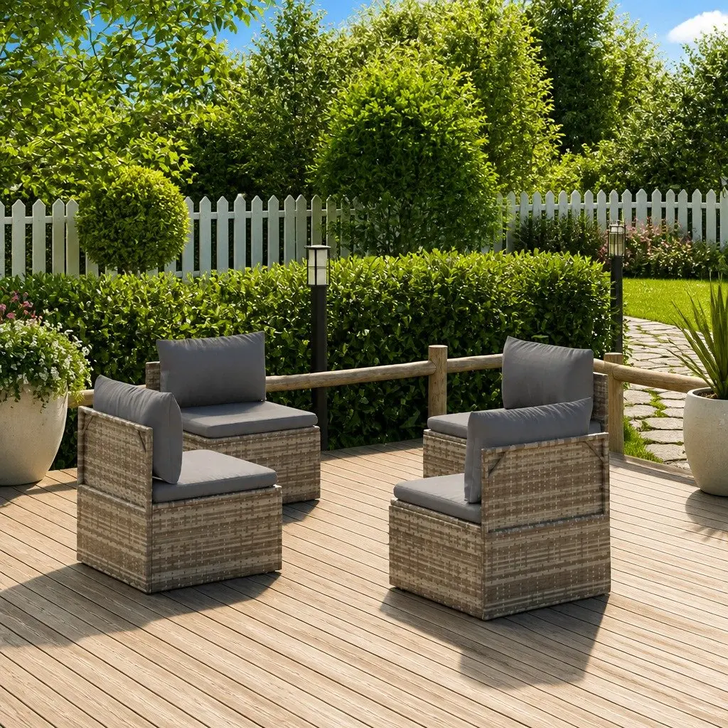 Garden Middle Sofas 4 pcs Grey Set with Comfort & Storage