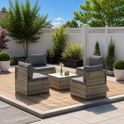Comfortable and Functional 5 Piece Grey Rattan Lounge Set