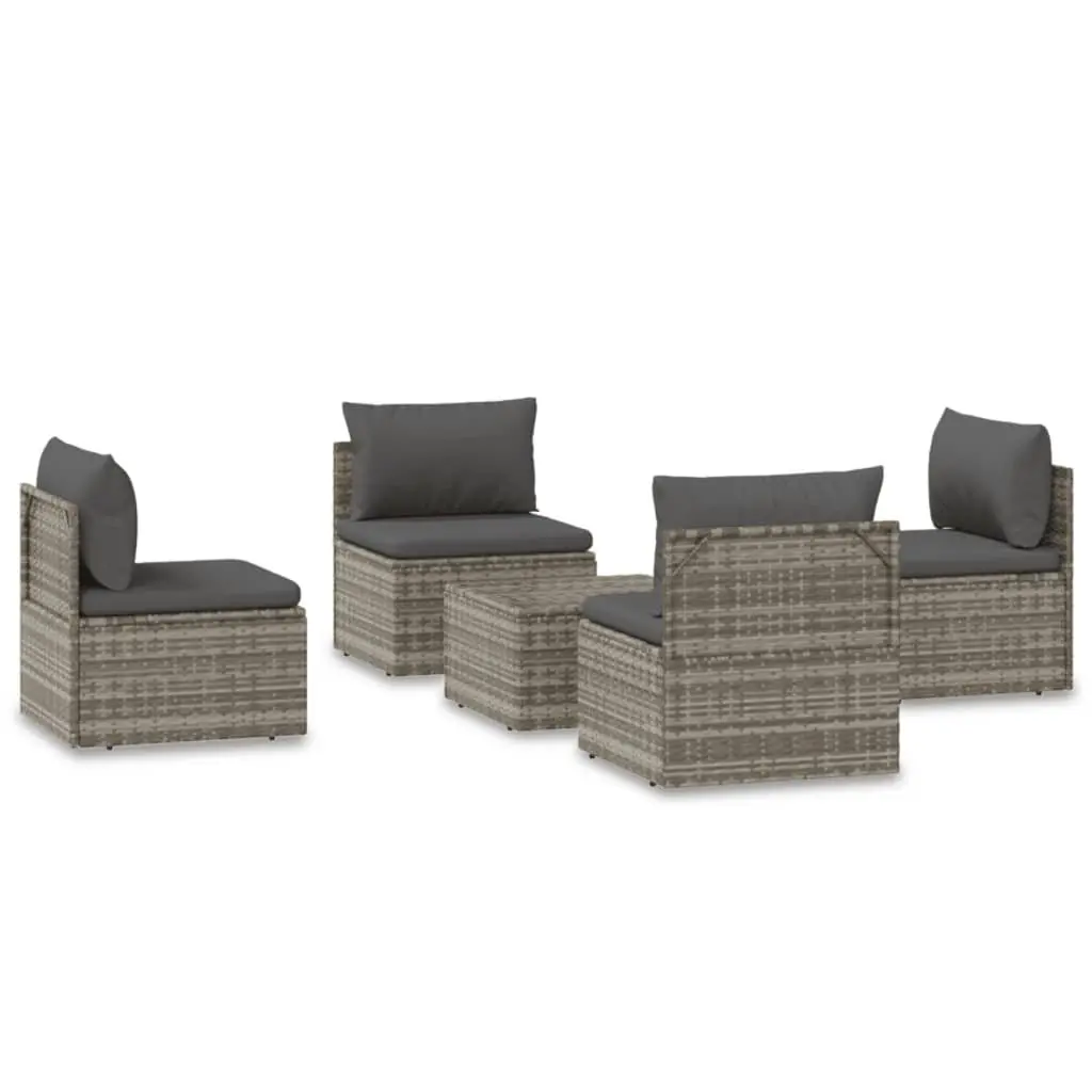 5 Piece Grey Rattan Lounge Set