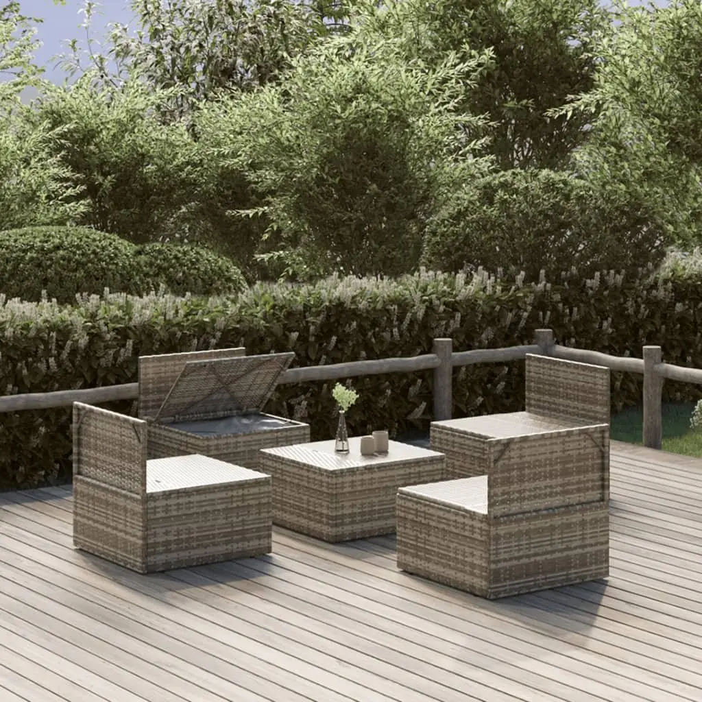 5 Piece Grey Rattan Lounge Set