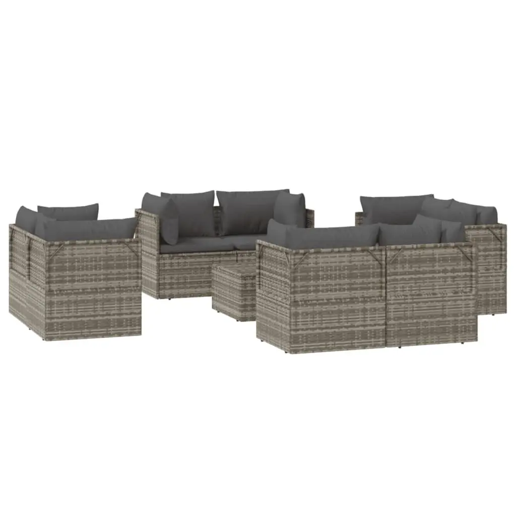 Outdoor Furniture Set 9 Piece Poly Rattan Lounge Grey Sectional for Relaxing and Dining