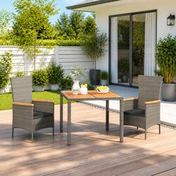 Durable Garden Dining Set 3 Piece with Cushions Grey Poly Rattan