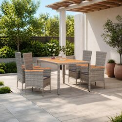 Comfortable 5 Piece Garden Dining Set with Grey Cushions