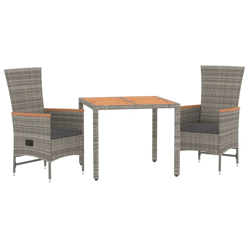 Outdoor Furniture Set 3 Piece Garden Dining Grey Rattan Chairs Table