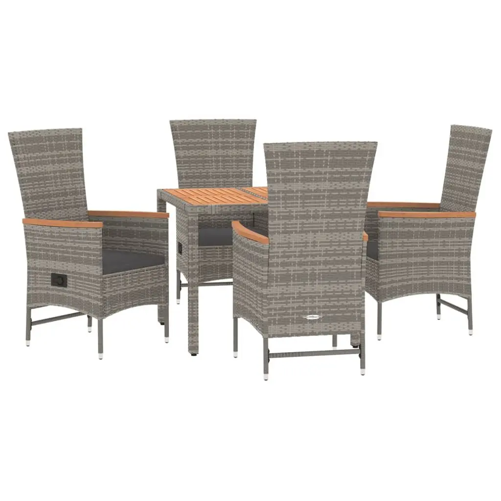 5 Piece Outdoor Dining Set Grey Poly Rattan Chairs Table Garden Patio Furniture