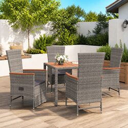 5 Piece Outdoor Garden Dining Set Grey Poly Rattan Chairs Table Cushions