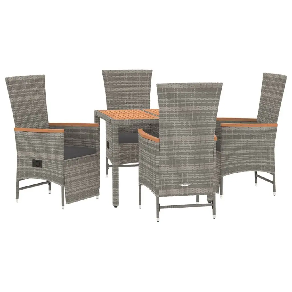 5 Piece Garden Dining Set Grey Poly Rattan Chairs Table with Cushions Outdoor Relaxation