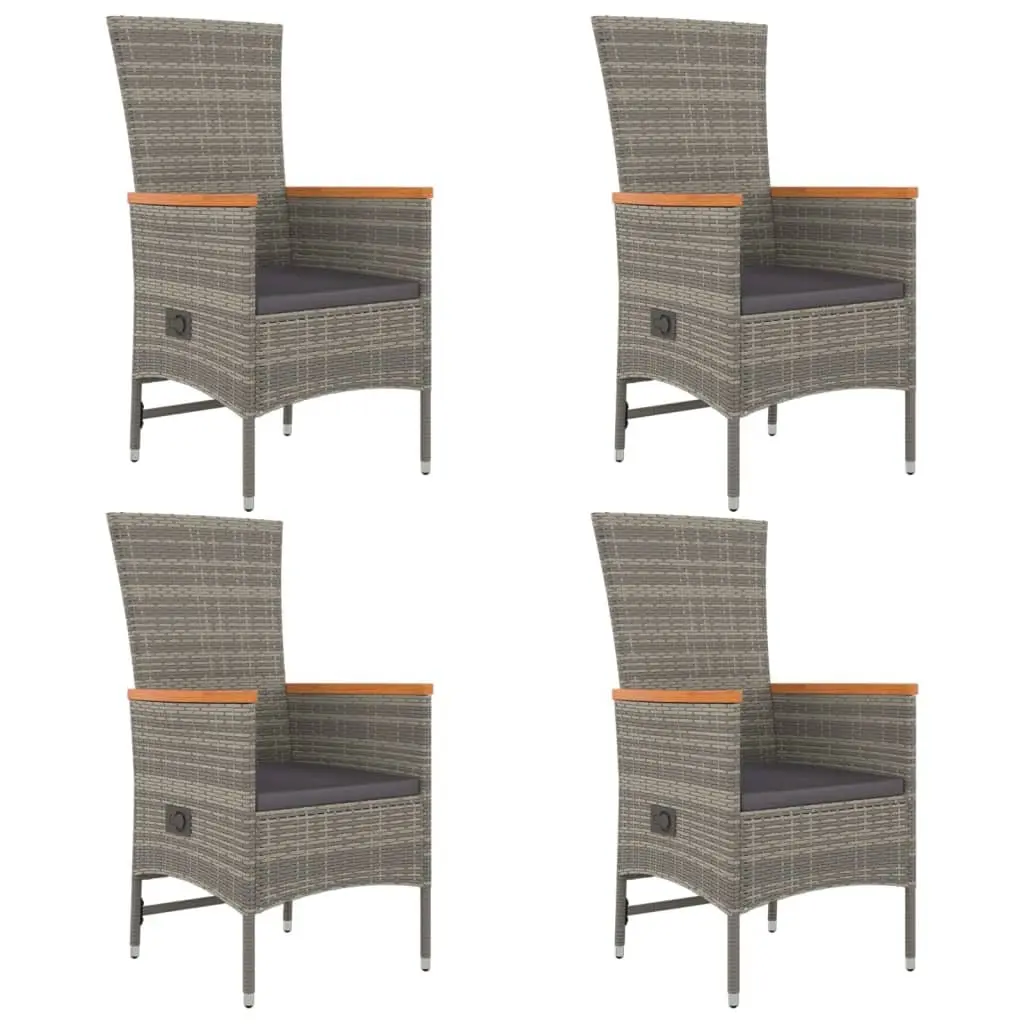 5 Piece Outdoor Garden Dining Set Grey Poly Rattan Chairs Table with Cushions
