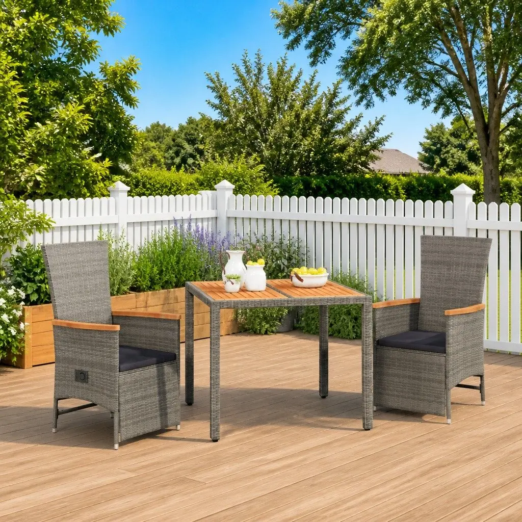 3 Piece Grey Rattan Dining Set