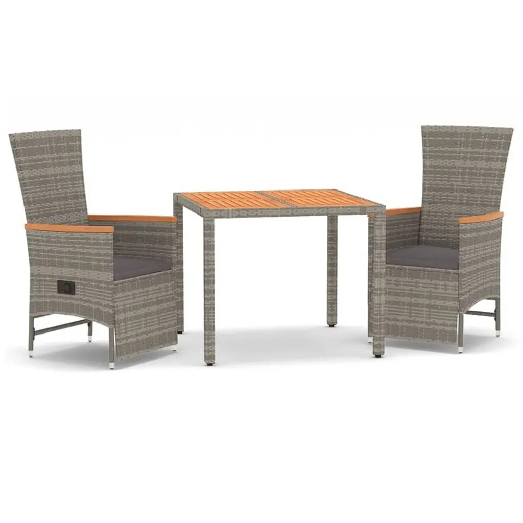 3 Piece Grey Rattan Dining Set