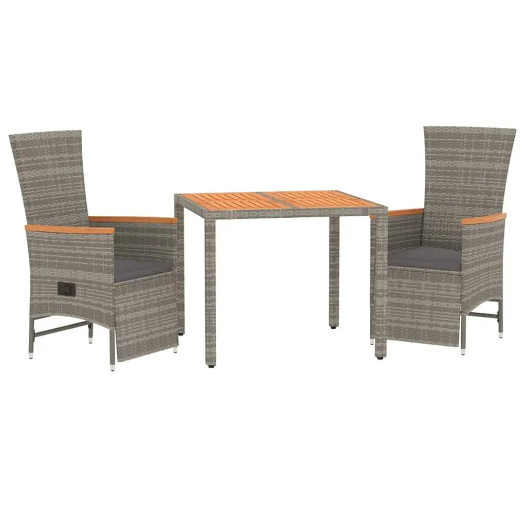 3 Piece Grey Rattan Dining Set
