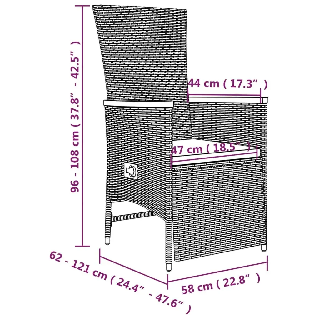 3 Piece Grey Rattan Dining Set