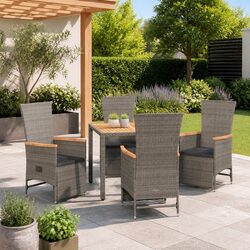 Outdoor Garden Dining Set 5 Piece Patio Furniture with Cushions Grey Rattan