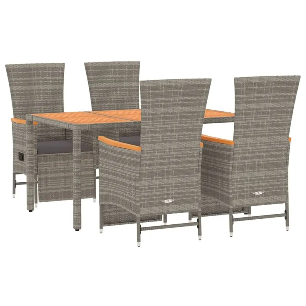 Outdoor Dining Set 5 Piece Patio Rattan Chairs with Cushions Grey Garden Furniture