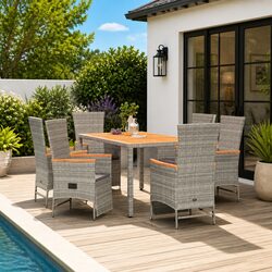 Comfortable 7 Piece Grey Rattan Dining Set for Your Patio