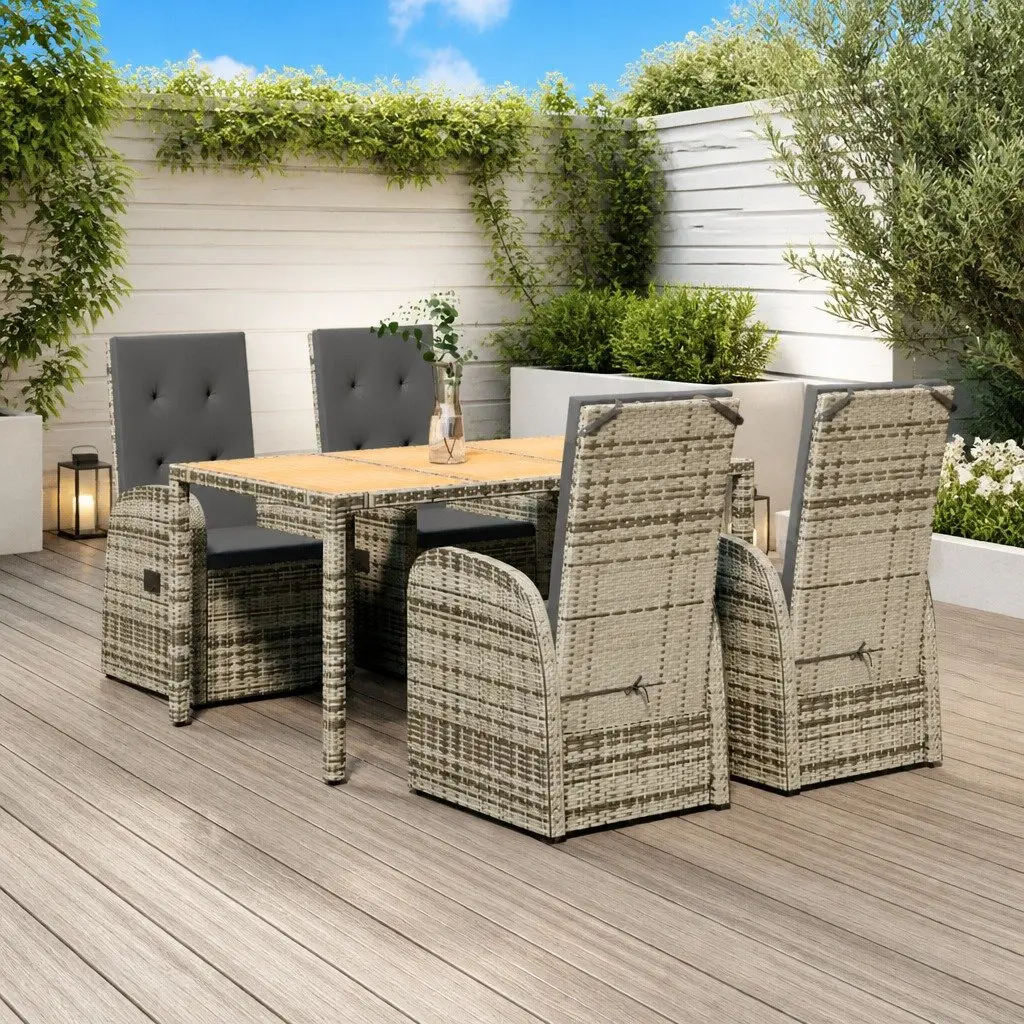 Outdoor Furniture Set Grey 5 Piece Rattan Dining Table Chairs with Cushions