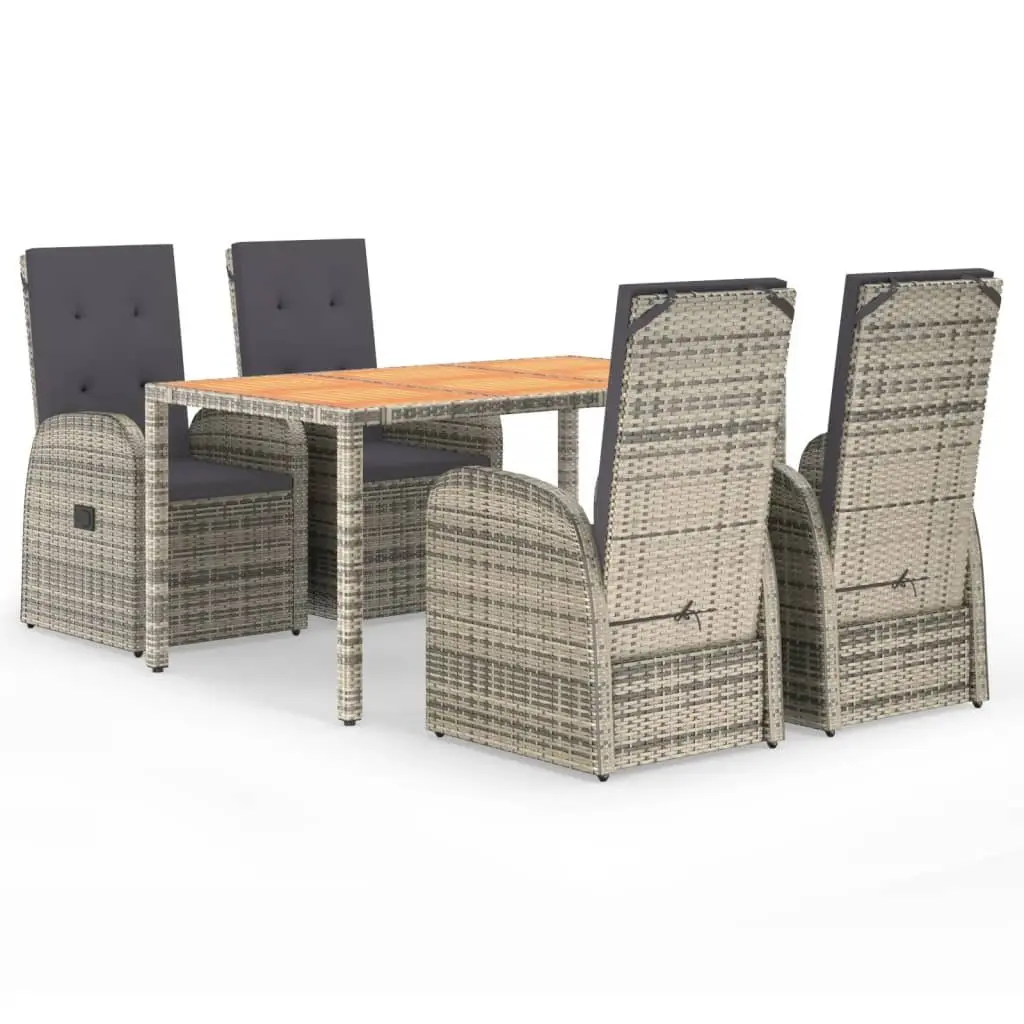 Outdoor Furniture Set Grey 5 Piece Rattan Dining Table Chairs with Cushions