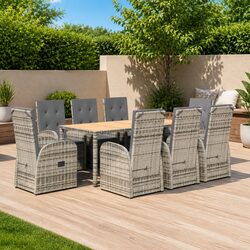 9 Piece Grey Poly Rattan Patio Dining Set with Cushions