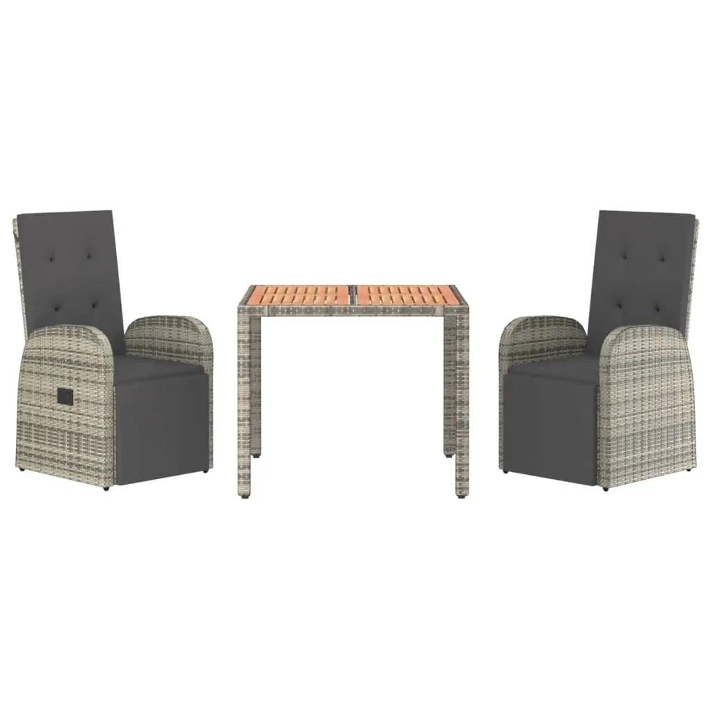 Garden Dining Set Outdoor Patio Furniture 3 Piece Reclining Chairs Table Grey