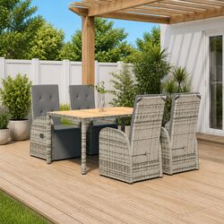 Comfortable 5 Piece Garden Dining Set with Grey Cushions