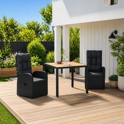 3-Piece Black Patio Furniture Set with Cushions