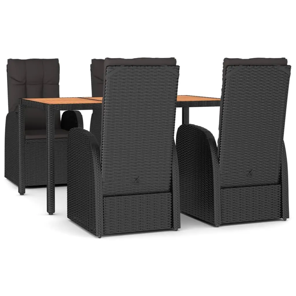 5 Piece Outdoor Garden Dining Set Black PE Rattan Chairs Table with Cushions
