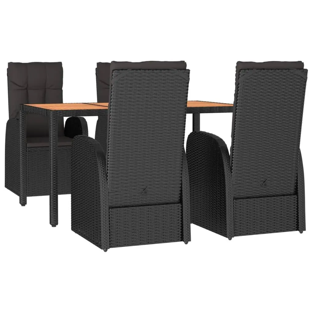 5 Piece Outdoor Garden Dining Set Black PE Rattan Chairs Table with Cushions