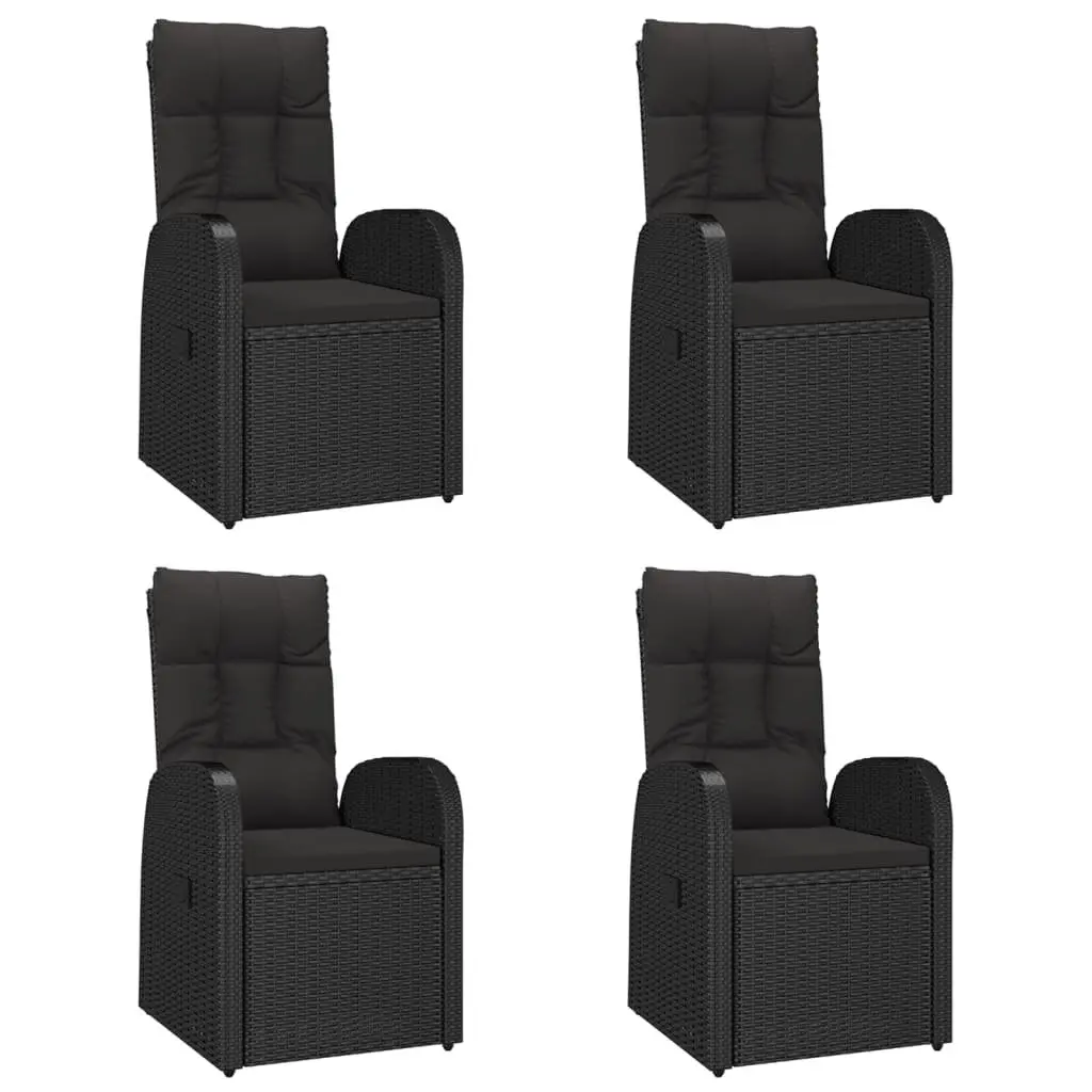 5 Piece Outdoor Garden Dining Set Black PE Rattan Chairs Table with Cushions