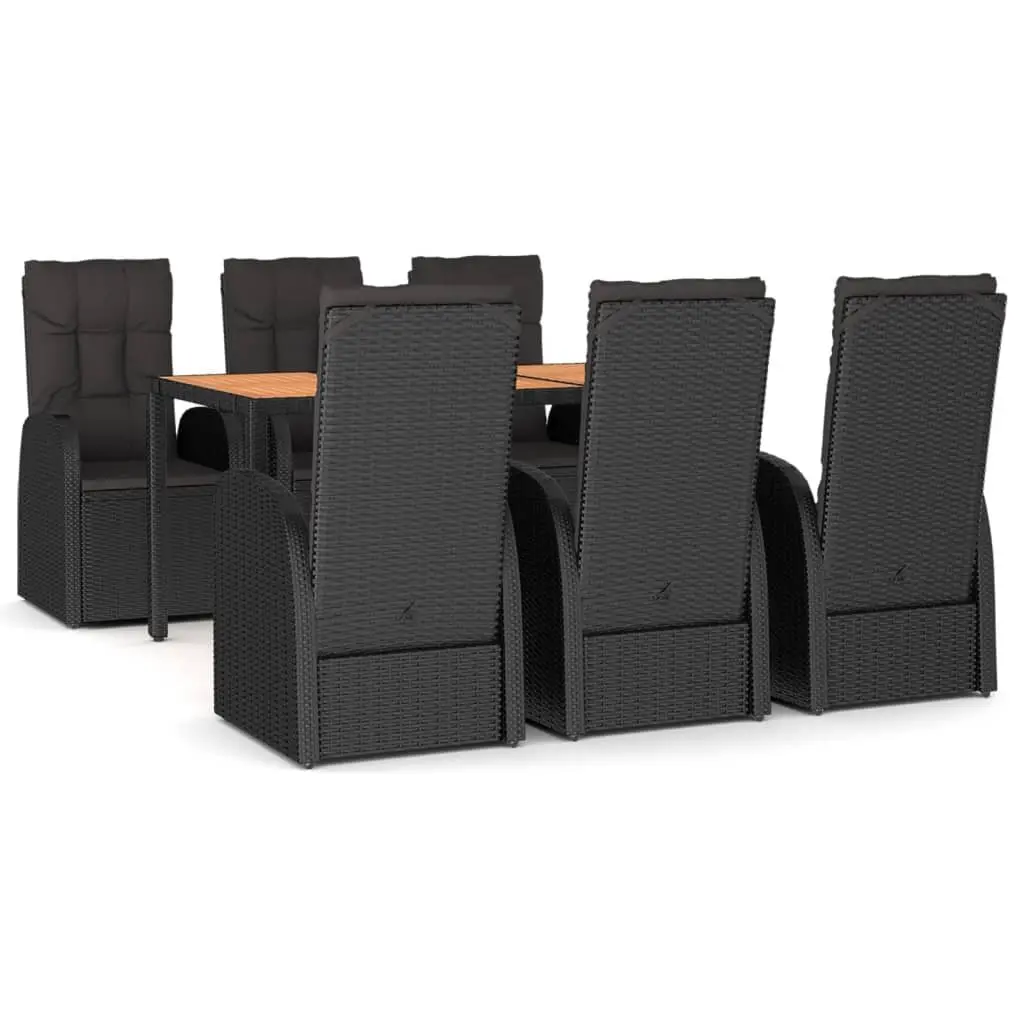 7 Piece Garden Dining Set Outdoor Dining Black PE Rattan Chairs Table with Cushions