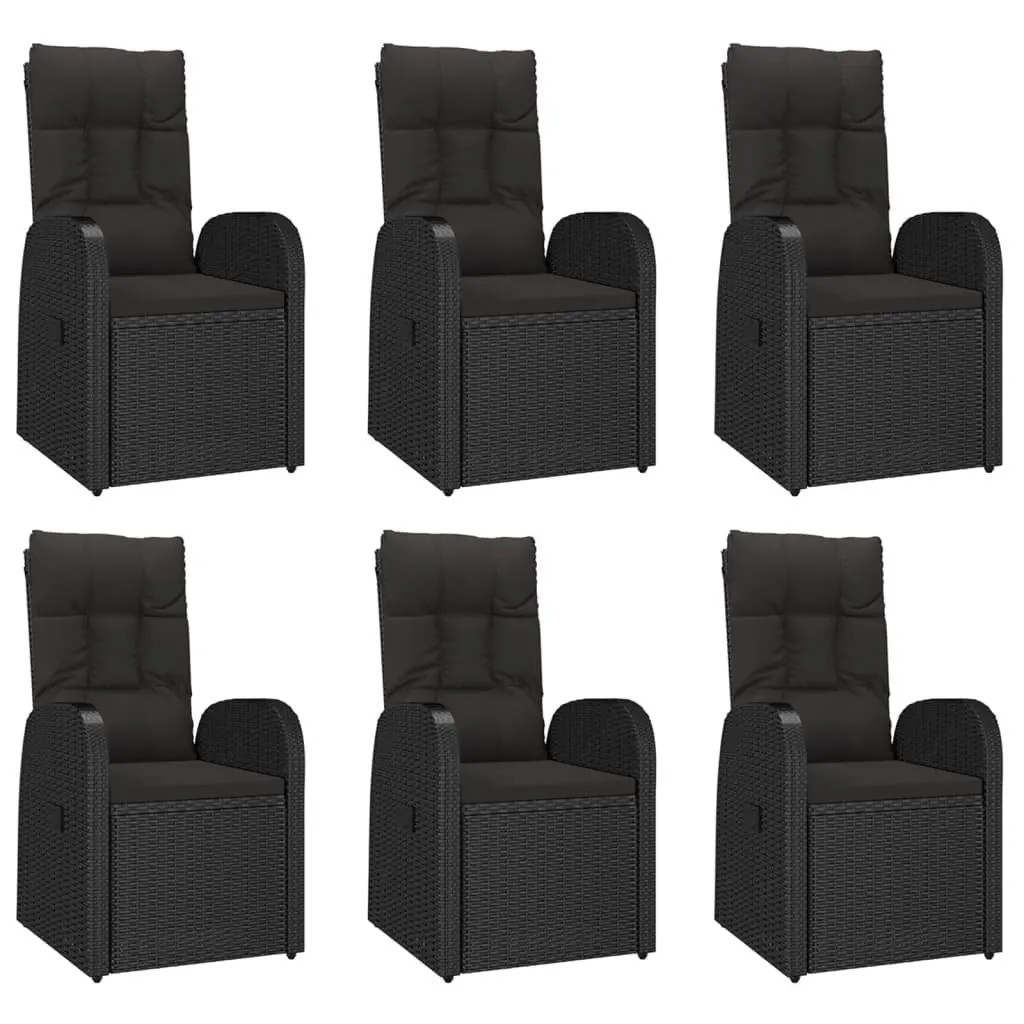 7 Piece Garden Dining Set Outdoor Dining Black PE Rattan Chairs Table with Cushions