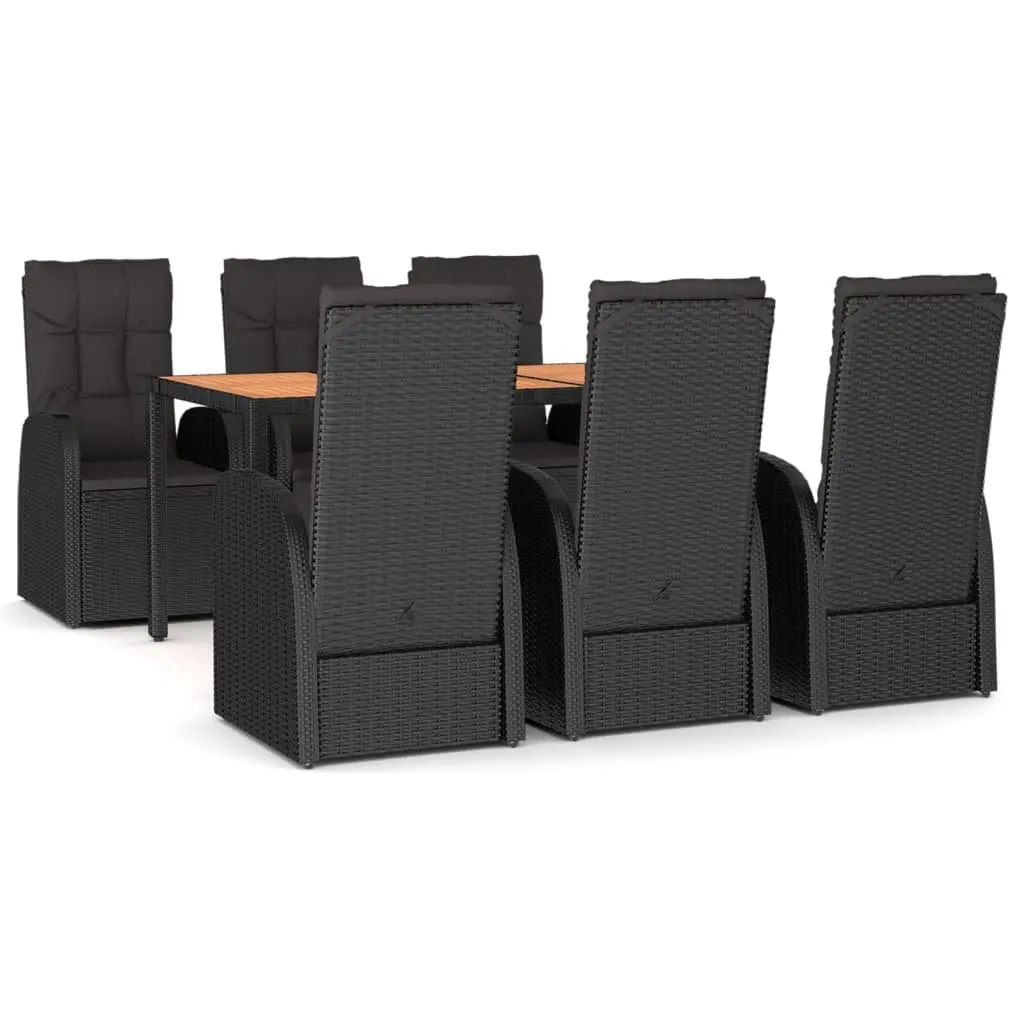 7 Piece Outdoor Garden Dining Set Black PE Rattan Chairs Table Cushions