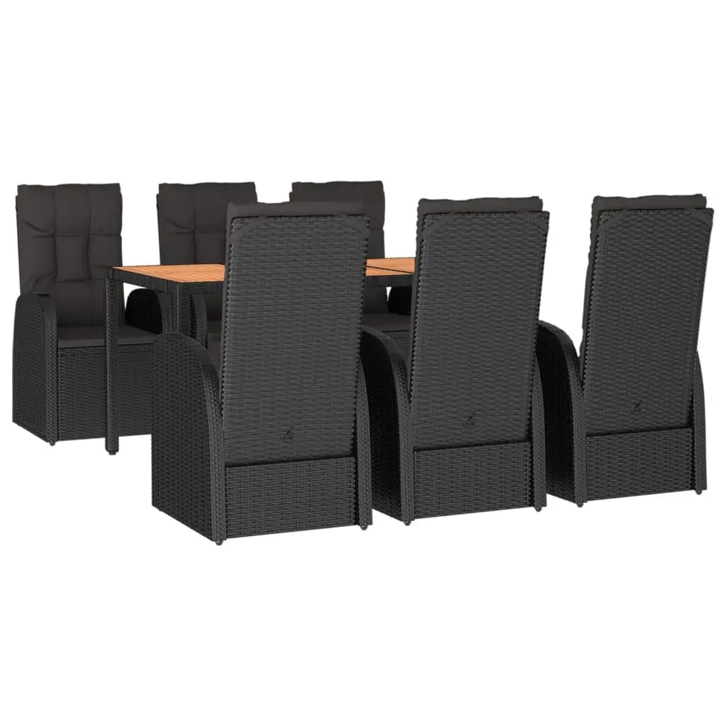 7 Piece Outdoor Garden Dining Set Black PE Rattan Chairs Table Cushions