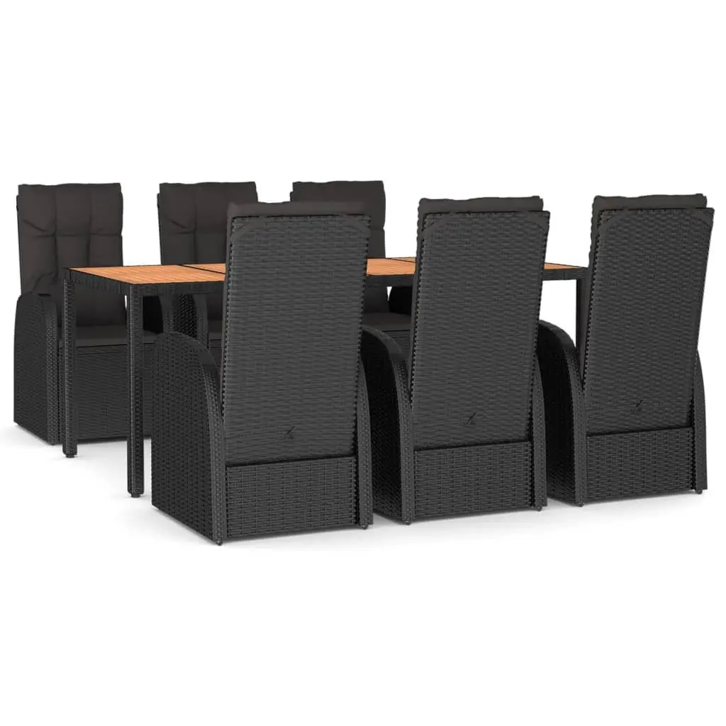 7 Piece Garden Dining Set Outdoor Patio Cushions Black Poly Rattan