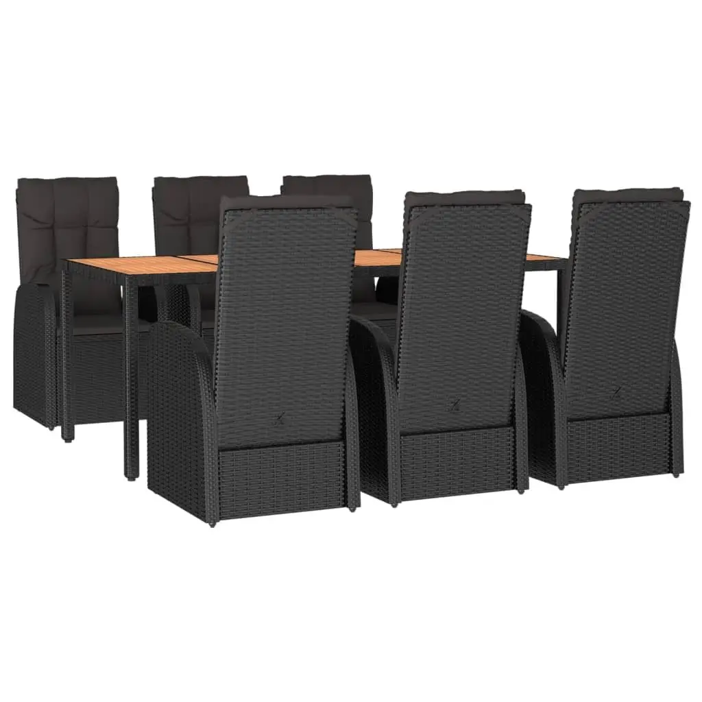 7 Piece Garden Dining Set Outdoor Patio Cushions Black Poly Rattan