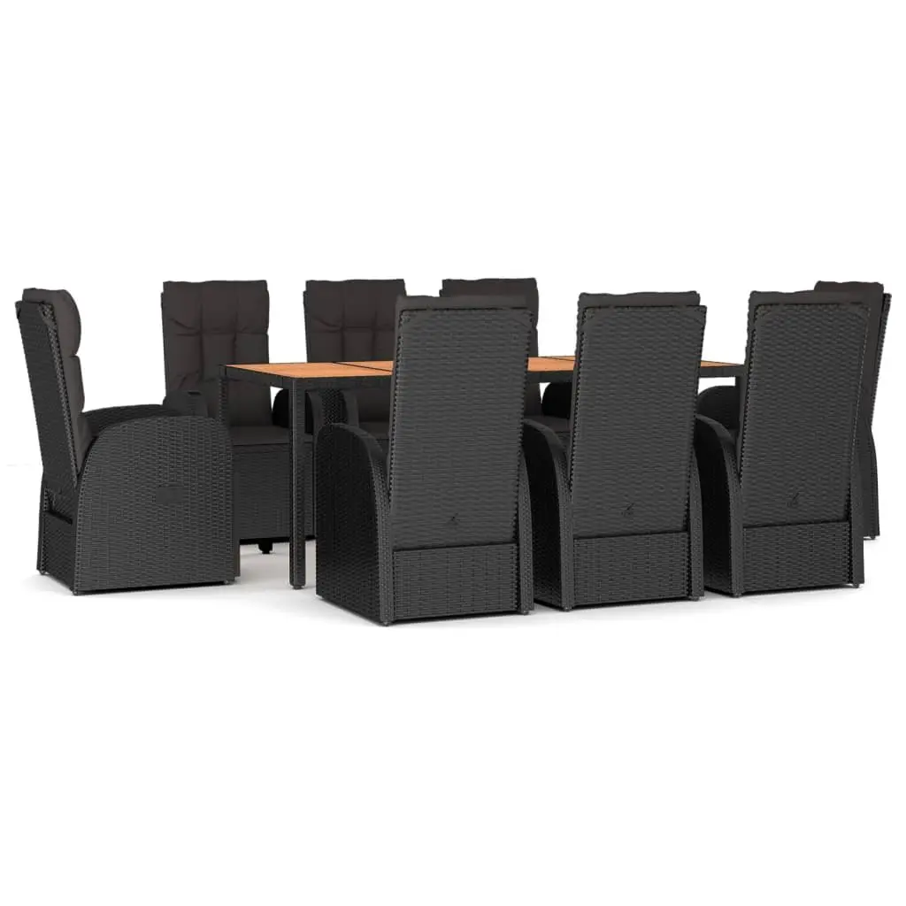 Garden Dining Set 9 Piece Outdoor Patio Black PE Rattan Cushioned Seating