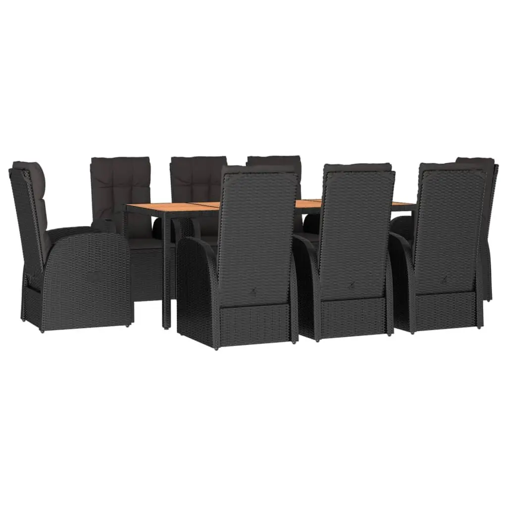 Garden Dining Set 9 Piece Outdoor Patio Black PE Rattan Cushioned Seating
