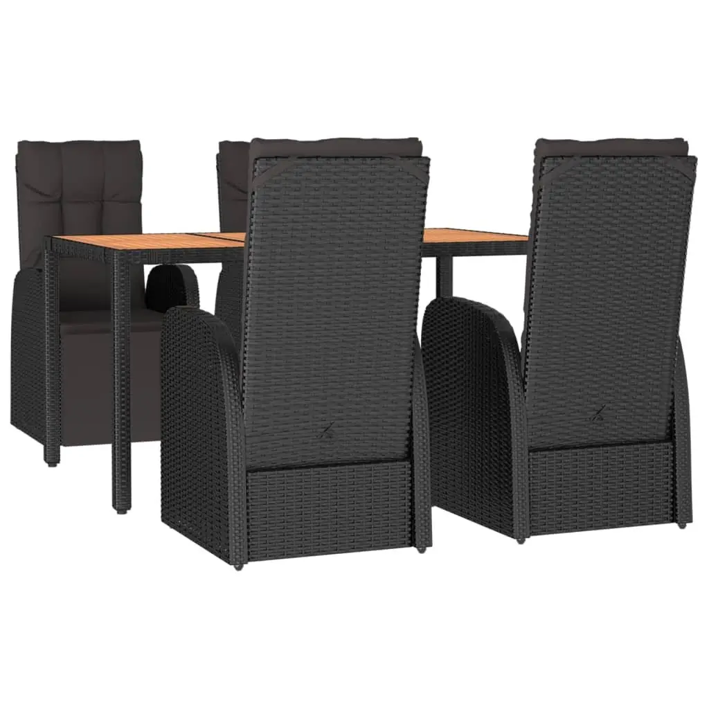 5 Piece Outdoor Dining Set Garden Furniture Black Poly Rattan Acacia Wood Chairs