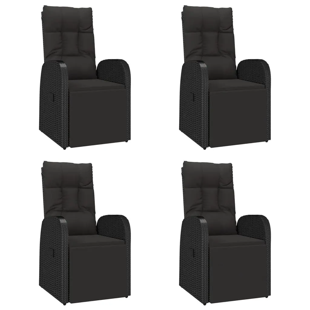 5 Piece Outdoor Dining Set Garden Furniture Black Poly Rattan Acacia Wood Chairs