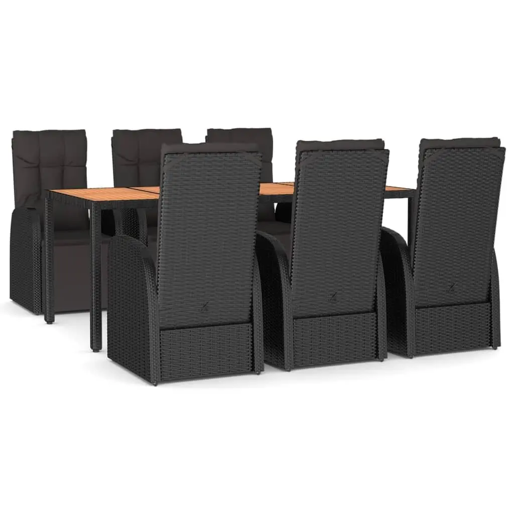 7 Piece Garden Dining Set Outdoor Patio Furniture Black Poly Rattan Acacia Wood