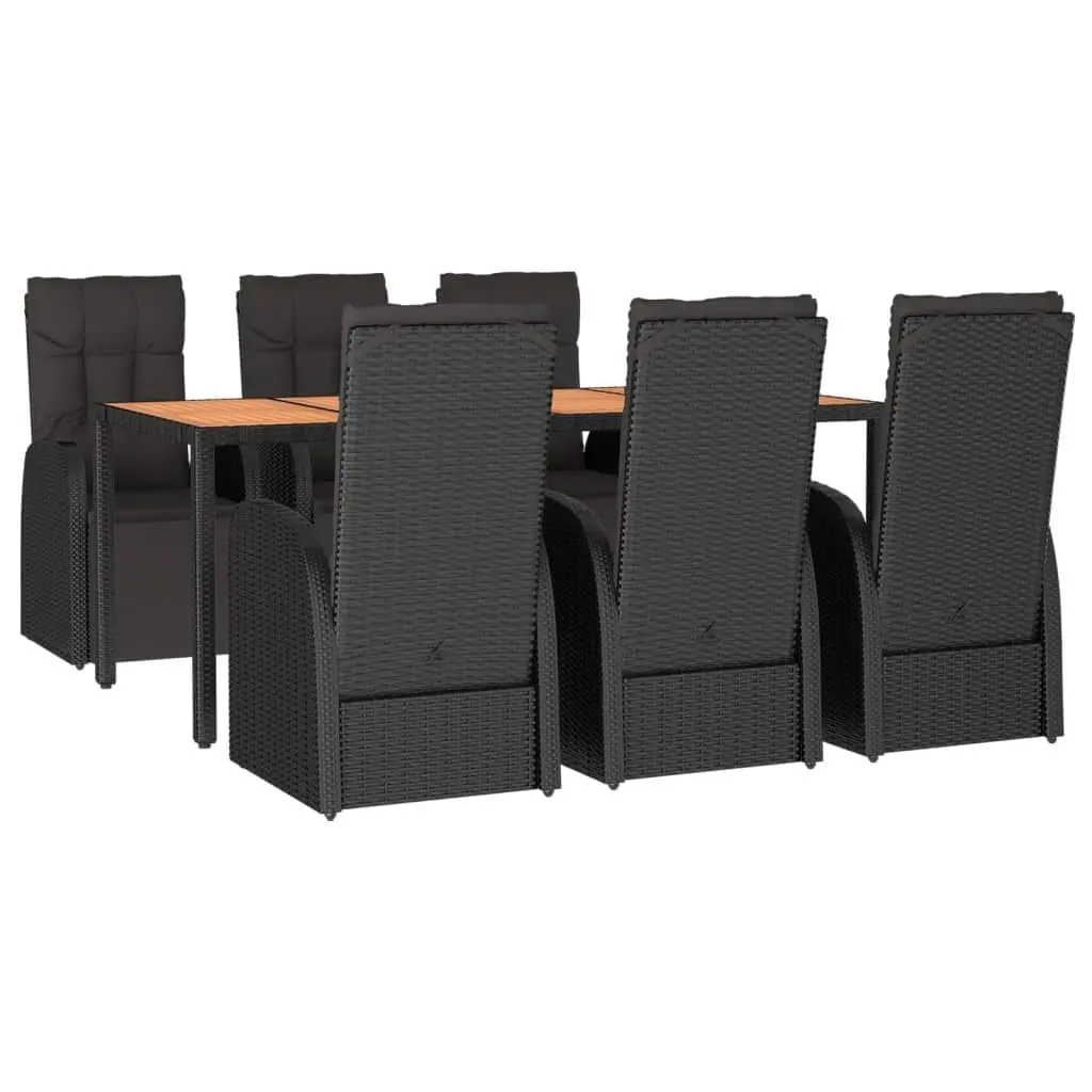 7 Piece Garden Dining Set Outdoor Patio Furniture Black Poly Rattan Acacia Wood