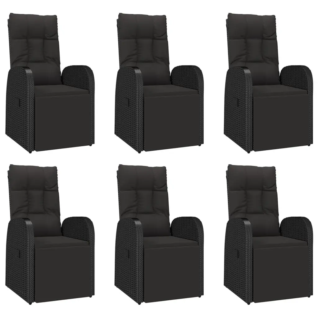 7 Piece Garden Dining Set Outdoor Patio Furniture Black Poly Rattan Acacia Wood