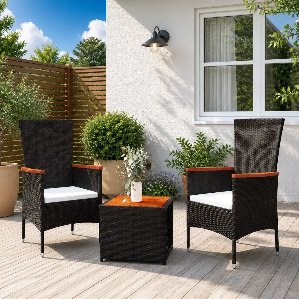 3 Piece Outdoor Lounge Set Garden Chairs Table with Cushions Black