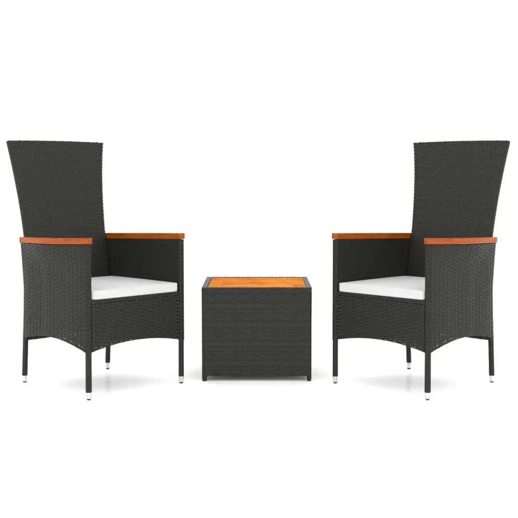 3 Piece Outdoor Lounge Set Garden Chairs Table with Cushions Black