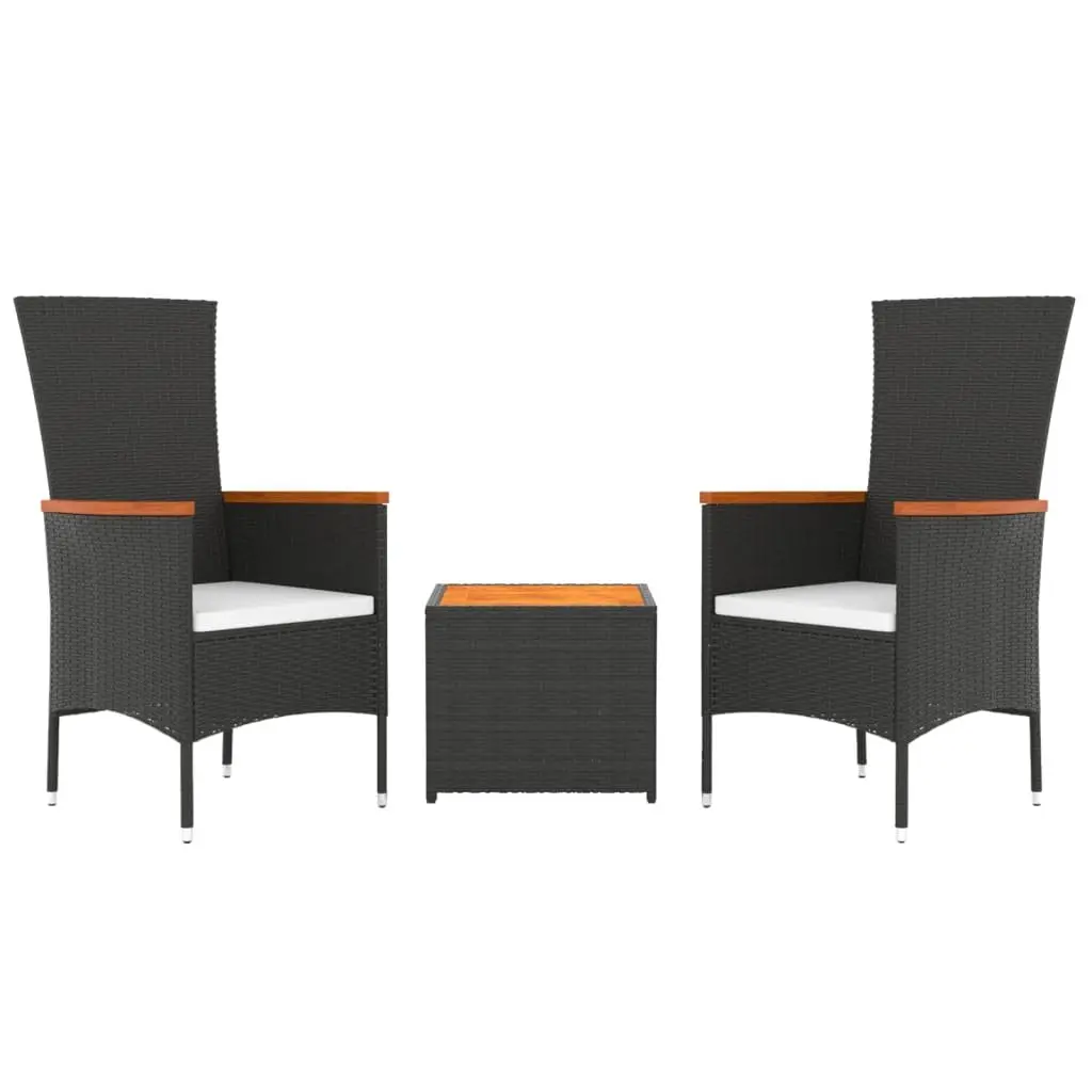 3 Piece Outdoor Lounge Set Garden Chairs Table with Cushions Black
