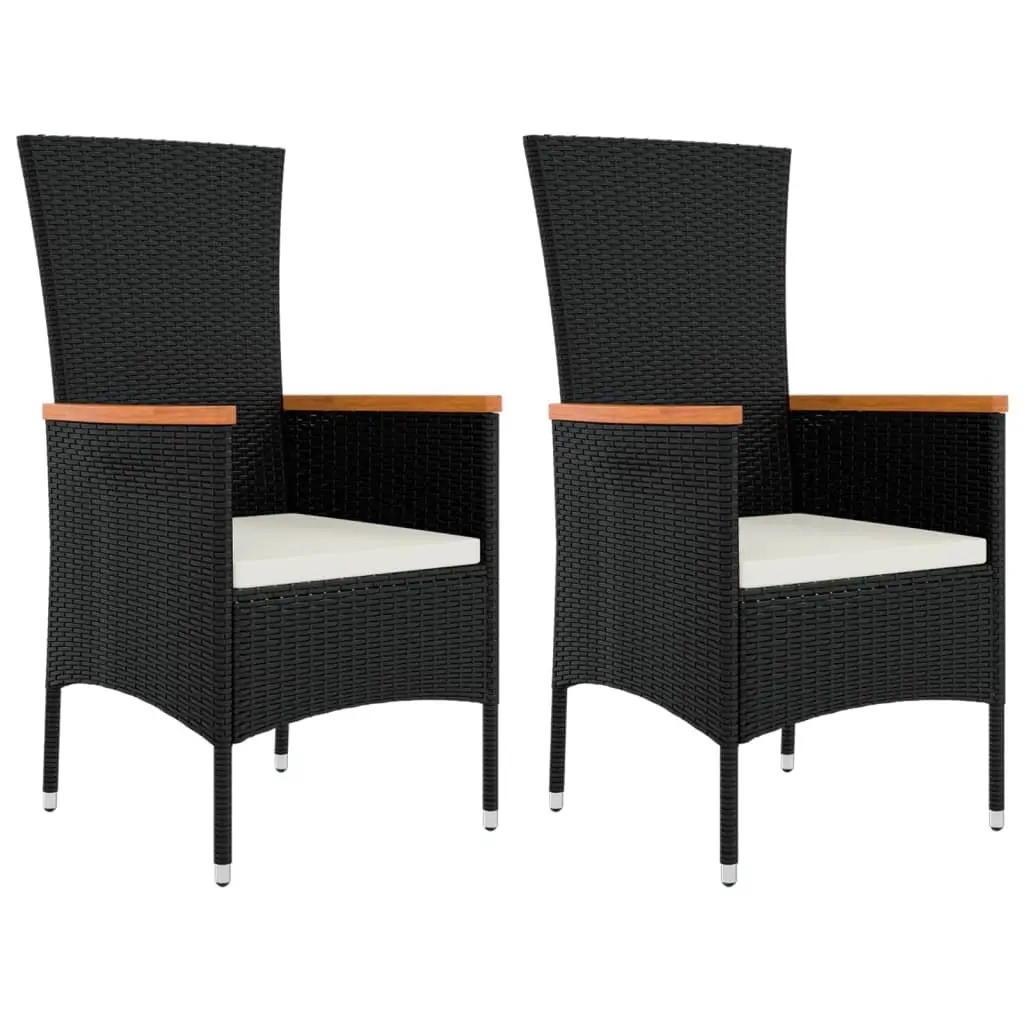 3 Piece Outdoor Lounge Set Garden Chairs Table with Cushions Black