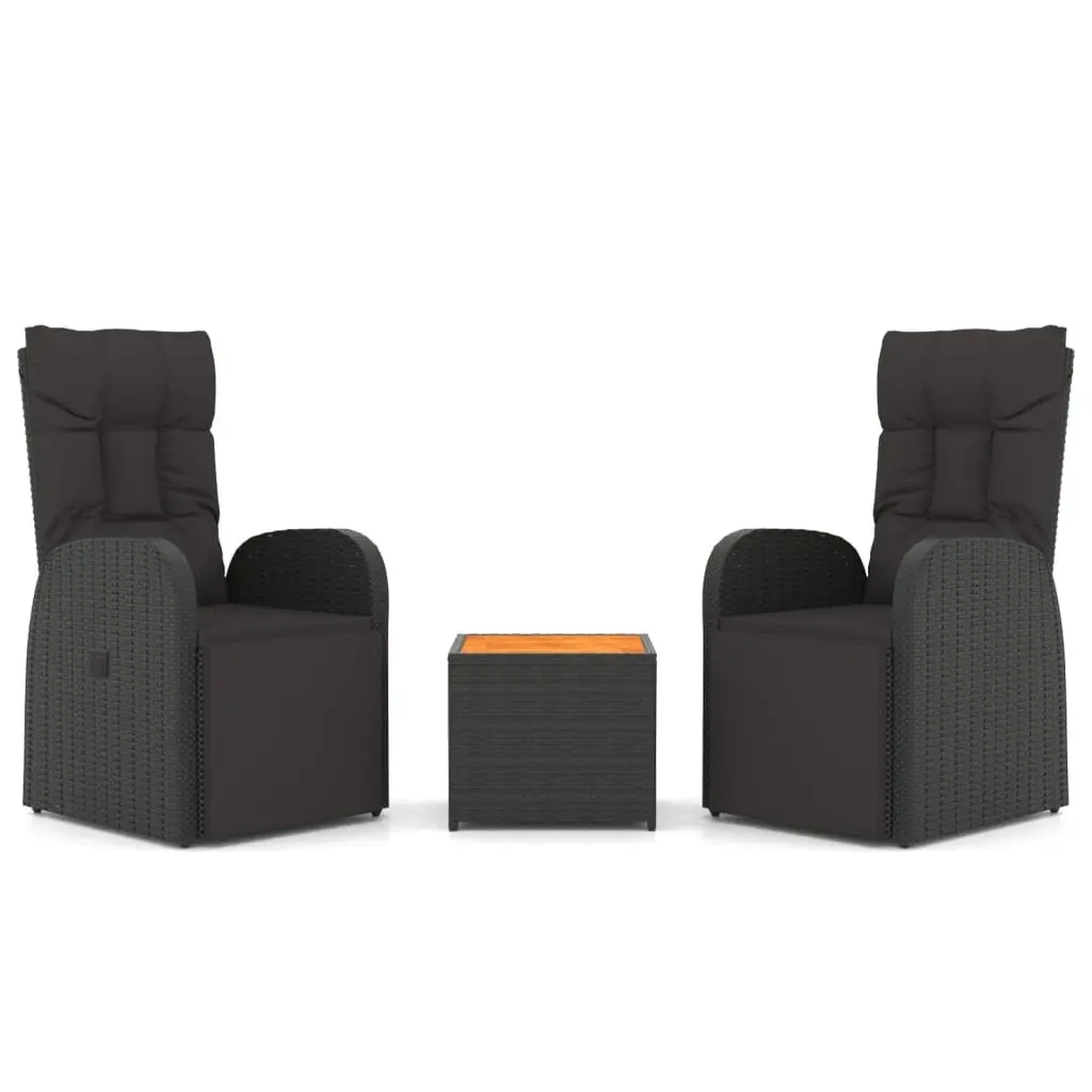 3 Piece Outdoor Lounge Set Black Garden Chair Table Patio Furniture Rattan